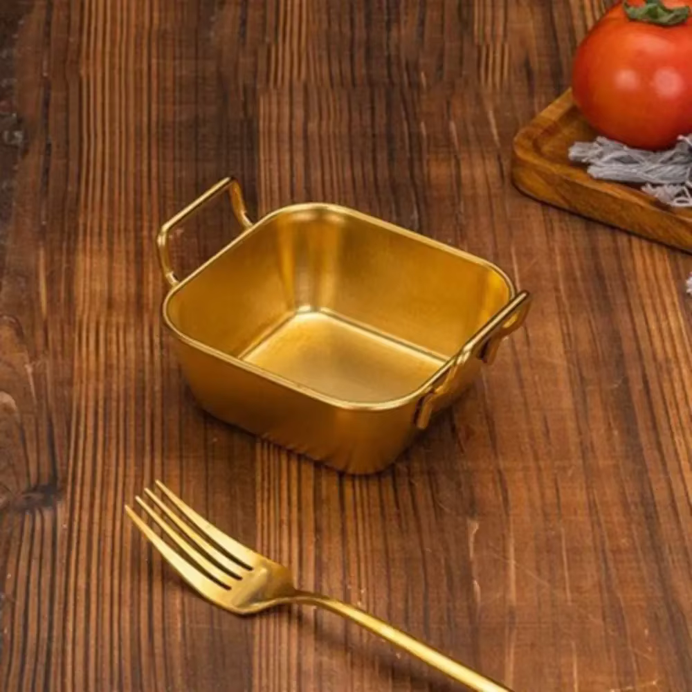 Plateaux de service avec poignée, assiette coréenne en acier inoxydable, plateaux durables en argent