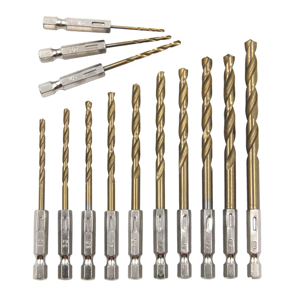 Perceuse hélicoïdale plaquée titane, poignée hexagonale, 13 pièces, 1.5-6.5mm, perceuse électrique, 