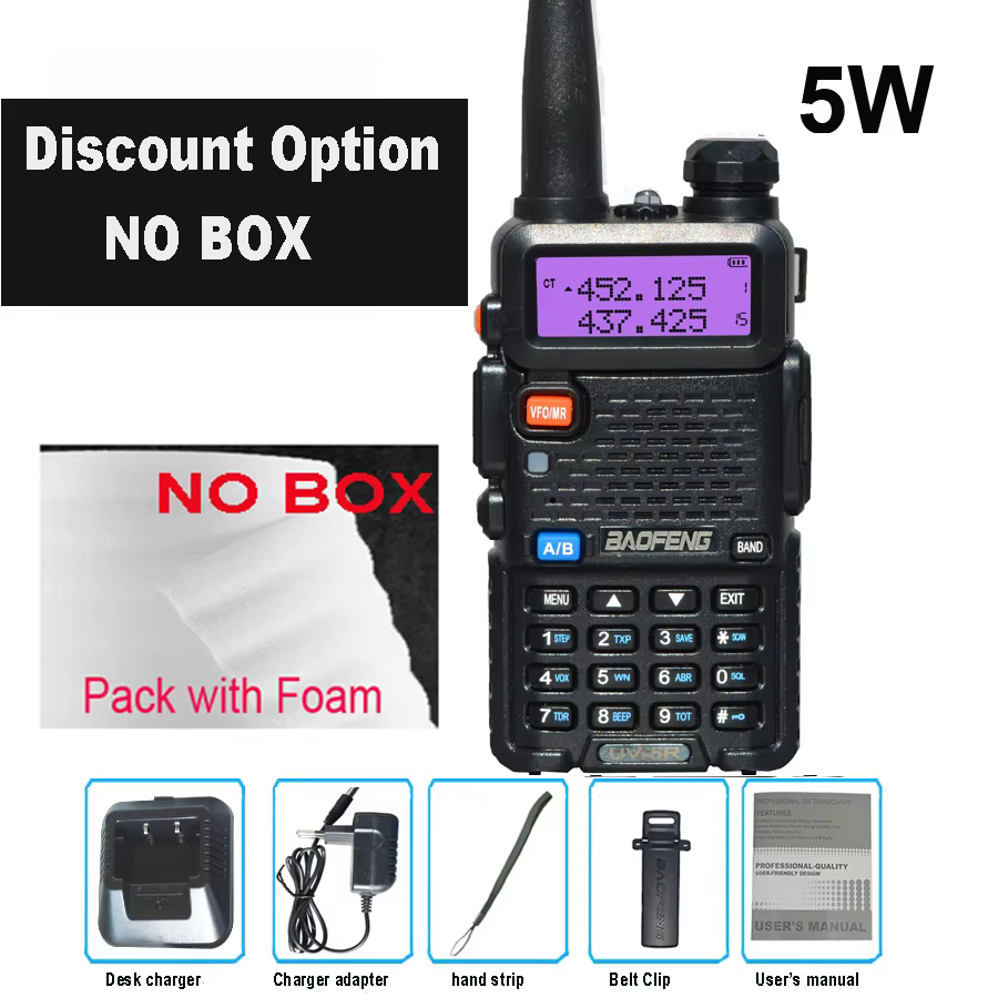 Baofeng UV-5R 5W 8W True Haute Puissance Walperforé Talkie Longue Portée 10km FM Radio Portable Bidi