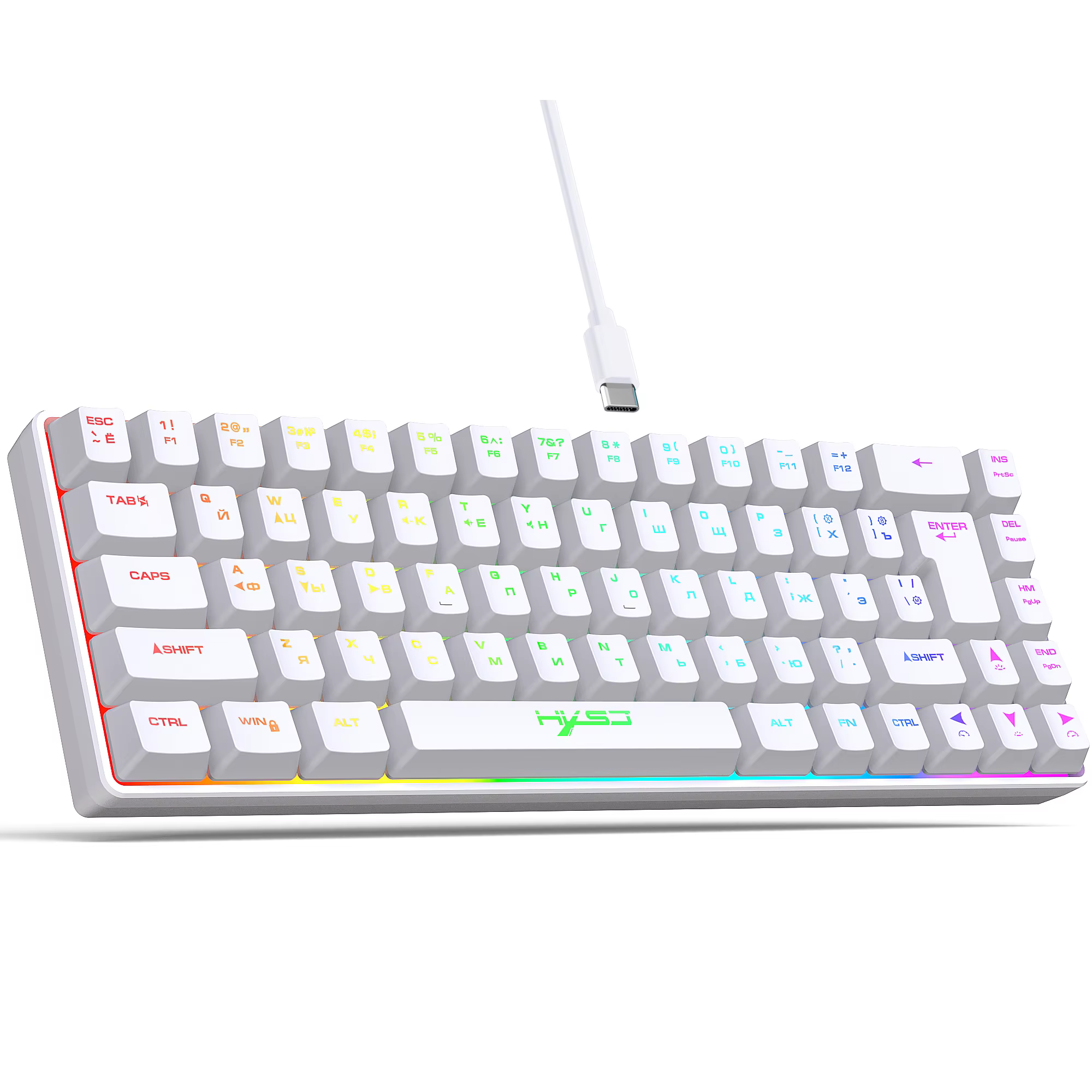 Clavier de jeu filaire avec 68 touches, disposition russe, Portable, rétro-éclairage 20 rvb, Alphabe