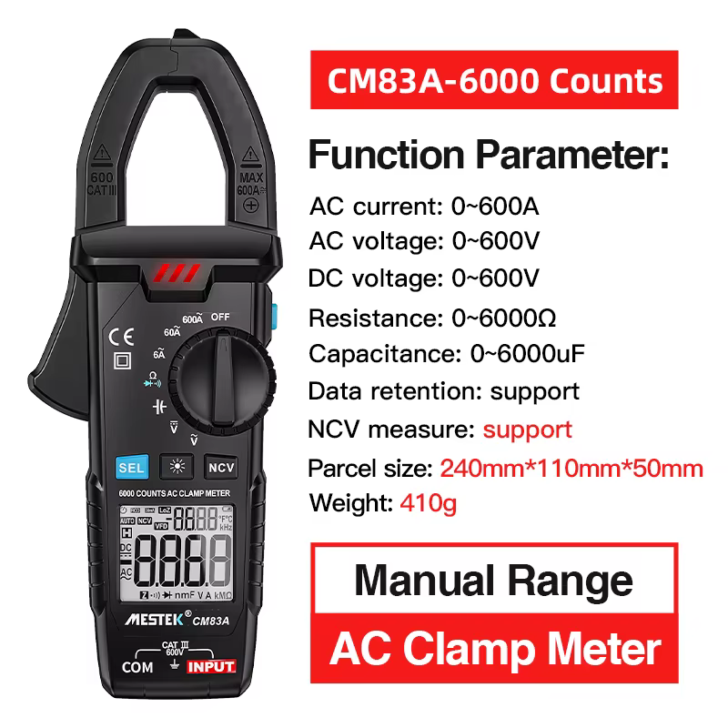 Pince ampèremétrique Mestek CM86B True-RMS 1000A AC/DC avec IFlex, mesure le courant AC/DC avec son 