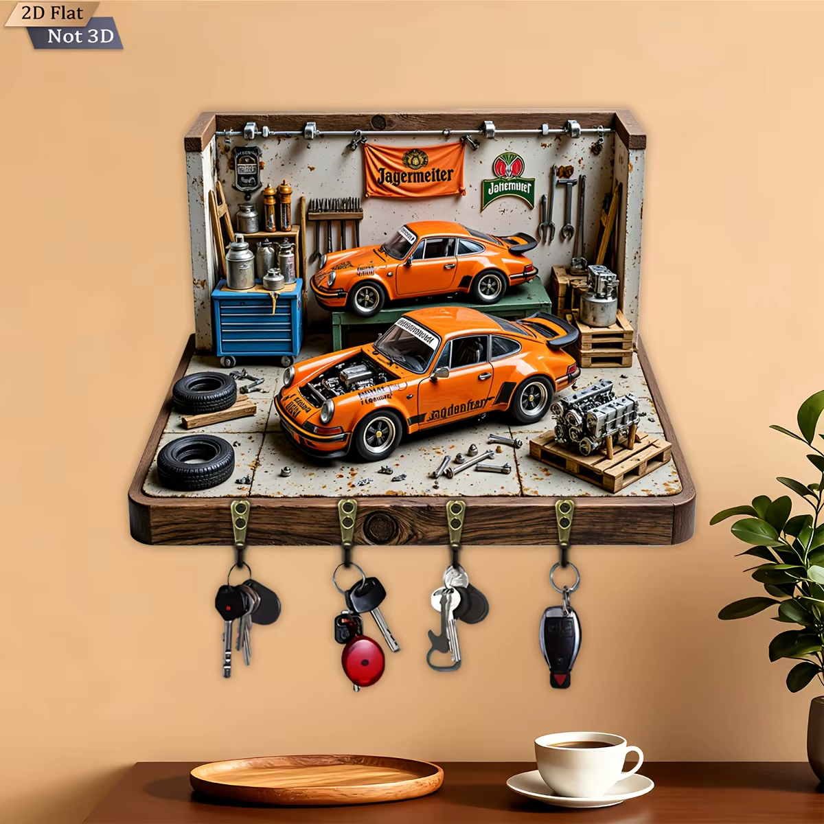 2D plat, 1 pièce, crochet à clé sur le thème d'atelier de réparation automobile, porte-clé multifonc