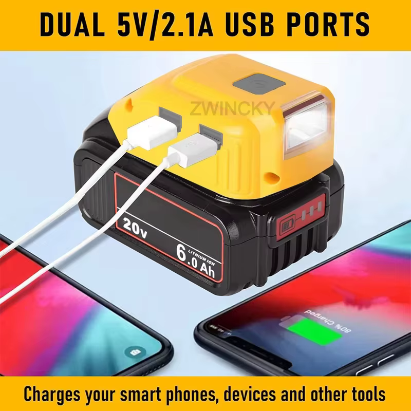 Adaptateur de chargeur de batterie DCB090 pour batterie lithium Dewal 18V 20V avec USB Type C DC 12V