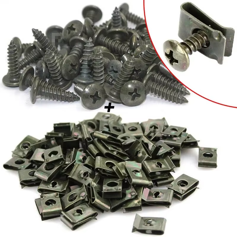 Jeu de Clips à vis métalliques pour voiture, 10/200 pièces, Clip de fixation de Type U avec vis anti