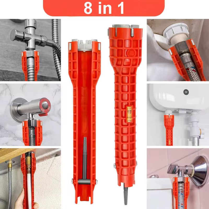 Outil de réparation de clé de robinet d'évier 8 en 1, pour toilettes, salle de bains, cuisine, clé d