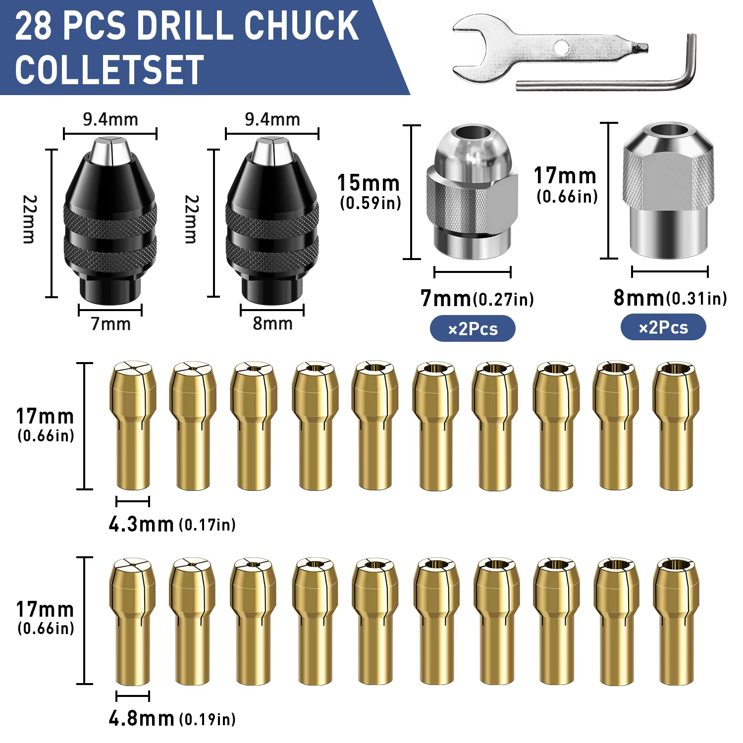 Mandrin sans clé de remplacement 1/32 "à 1/8", perceuse 4486 et 4485, tige de mandrin sans clé, outi