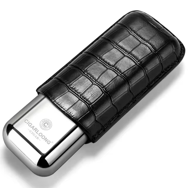 Étui à cigares cubain en acier inoxydable, housse à cigares en cuir véritable, boîte hydratante Port