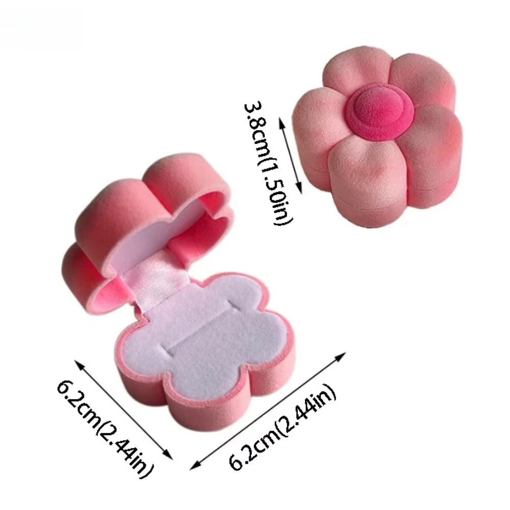 Boîte à bijoux rose girly pour fille, boîte à anneaux en velours doux en forme de gâteau fleuri, pet