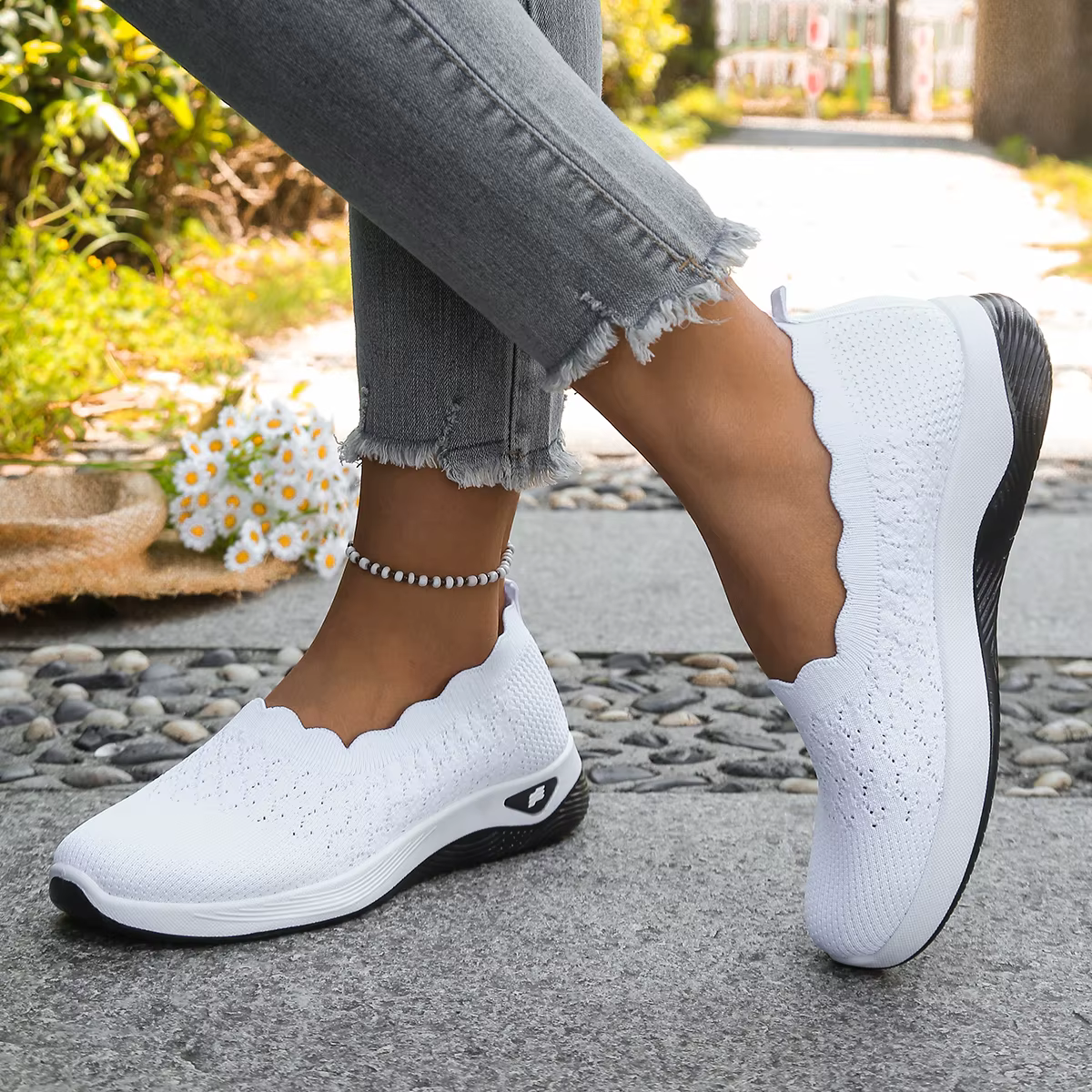 Chaussures orthopédiques pour femmes, chaussures de marche en tricot, respirantes, à enfiler, mocass