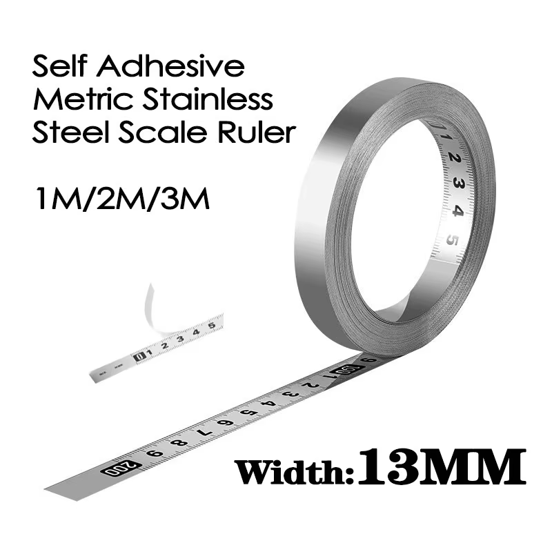 Ruban à mesurer à onglet en acier inoxydable, 13MM de largeur 1-3m, règle à échelle métrique auto-ad