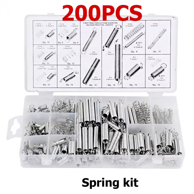 Ensemble de ressorts à tension et à pression, 200 pièces, boîte transparente en PP, 20 types