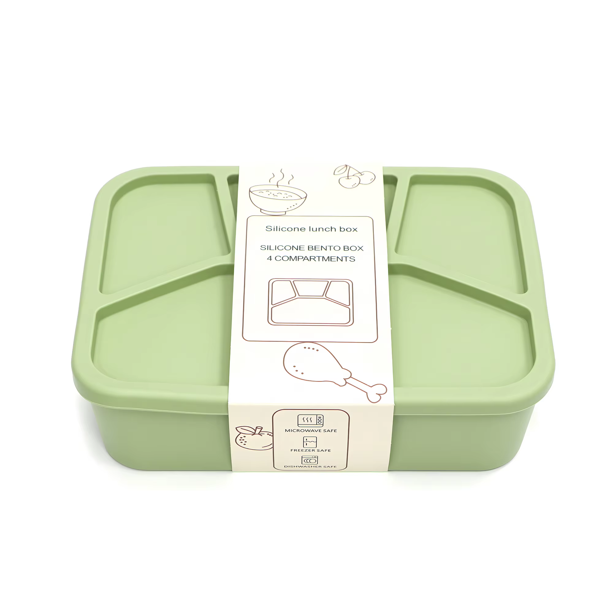Boîte à Bento en Silicone, quatre compartiments, boîte à déjeuner en Silicone réutilisable, déjeuner