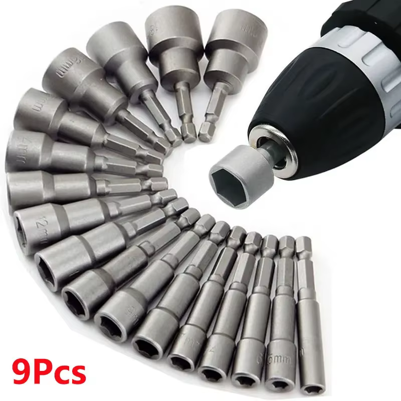 9 pièces/ensemble 5mm-13mm douilles hexagonales manchon buses écrou tournevis ensemble Schroevendraa