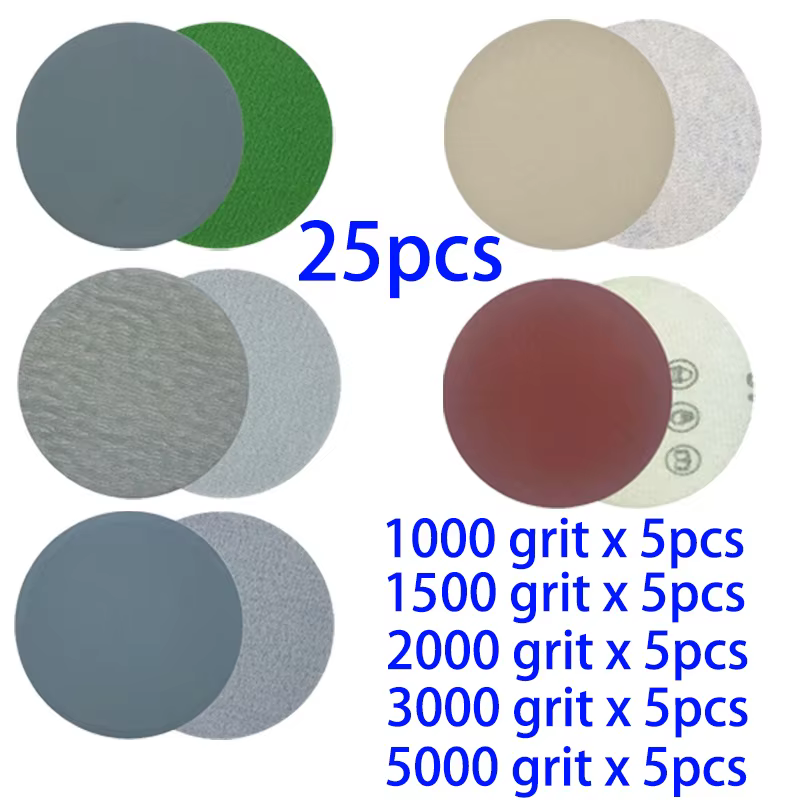 25 pièces 3 pouces papier de verre crochet et boucle disque de ponçage eau/sèche papier de verre out
