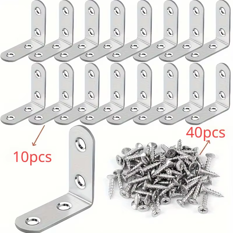Un ensemble de 50 pièces, comprenant 10 supports à angle droit de 90 degrés avec 40 vis, supports en