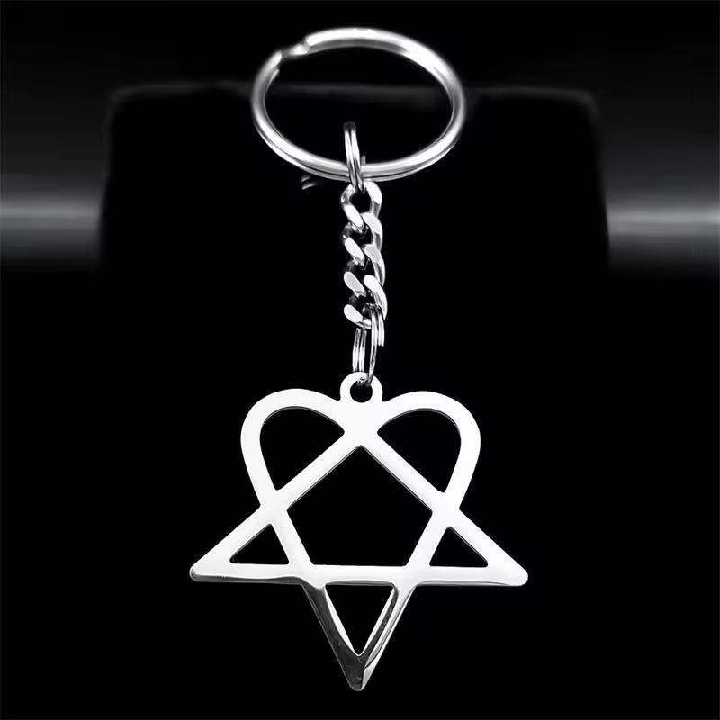 Porte-clés en acier inoxydable Heartagram Star Coussins pour homme et femme, breloque de sac, bijoux
