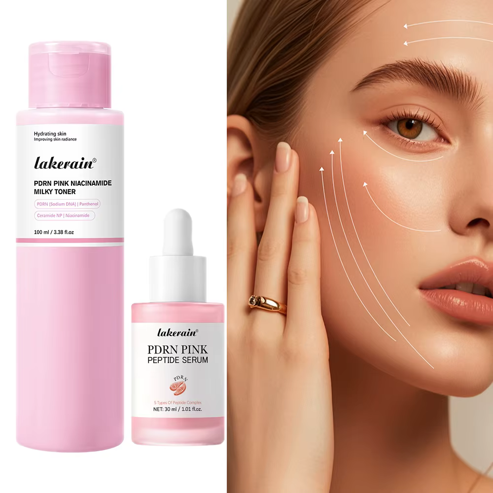 Ensemble de soin de la peau coréen en verre, 2 pièces, sérum au peptide rose PDRN ADN de saumon avec