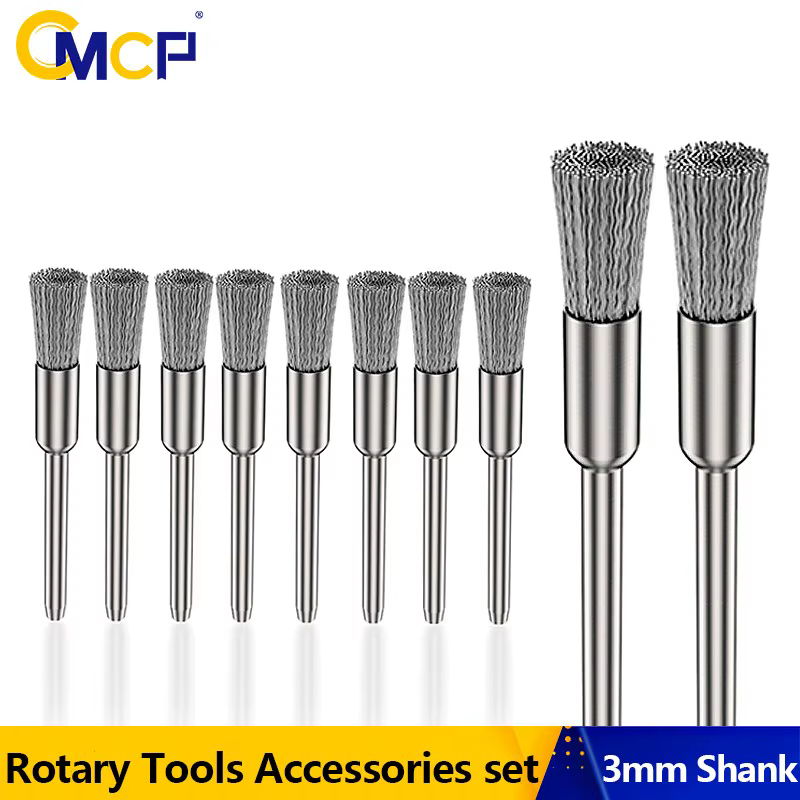 CMCP – jeu de brosses à roue en fil d'acier, tige de 3.0mm pour outil rotatif Dremel, outil de polis