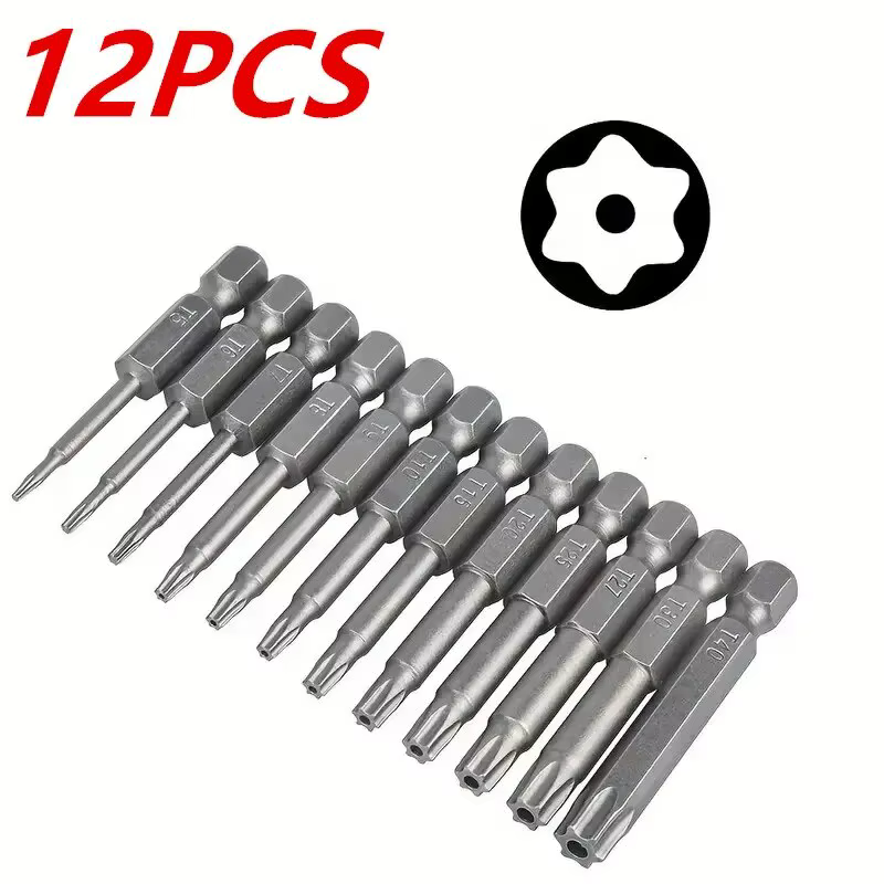 Jeu d'embouts de tournevis Torx 12 pièces, tige hexagonale magnétique de 1/4 ", jeu de forets étoile