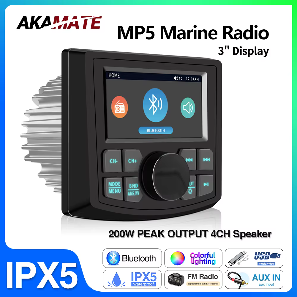 Radio Marine MP5 bateau Radio stéréo 3 pouces affichage médias lecteur vidéo étanche Bluetooth AUX A