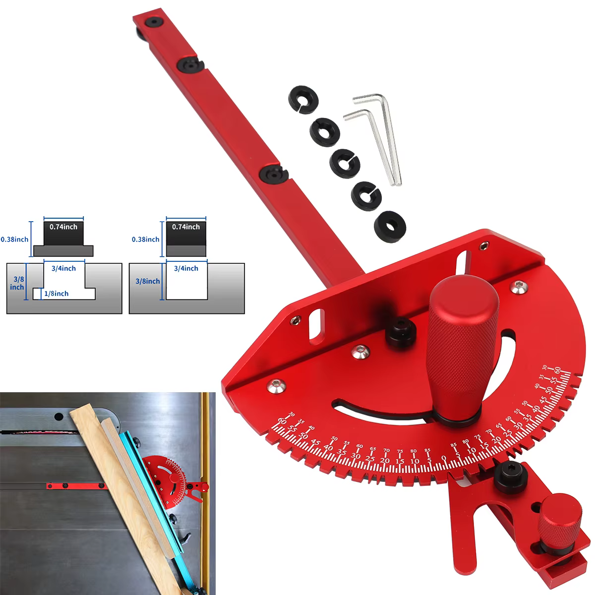 1 ensemble de jauges à onglet et clôture de 400MM avec arrêt de piste, règle d'angle d'assemblage po
