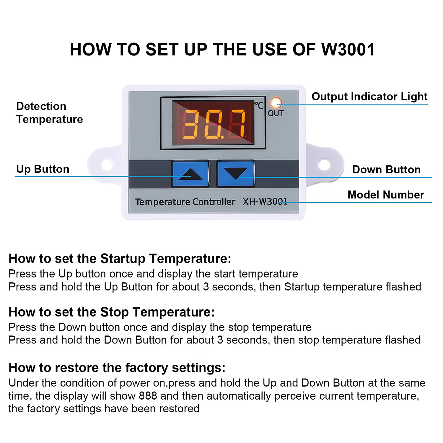 XH-W3001/W3002 affichage numérique LED micro-ordinateur thermomètre température chaude et froide the