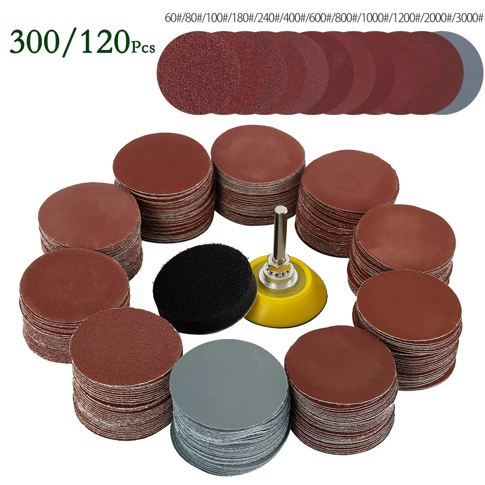 300 pièces 50mm disque de ponçage 2 pouces 60-3000 grains papiers de verre tampons de ponçage Kit po