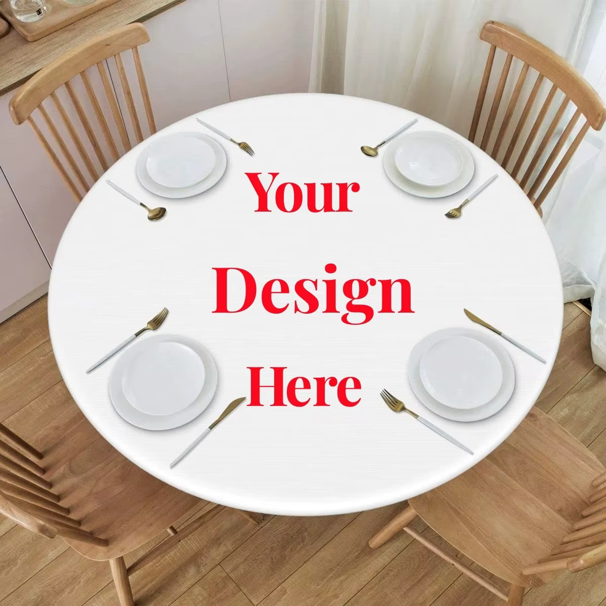 Nappe ronde ajustée personnalisée, couverture de Table élastique, imperméable, texte Photo personnal