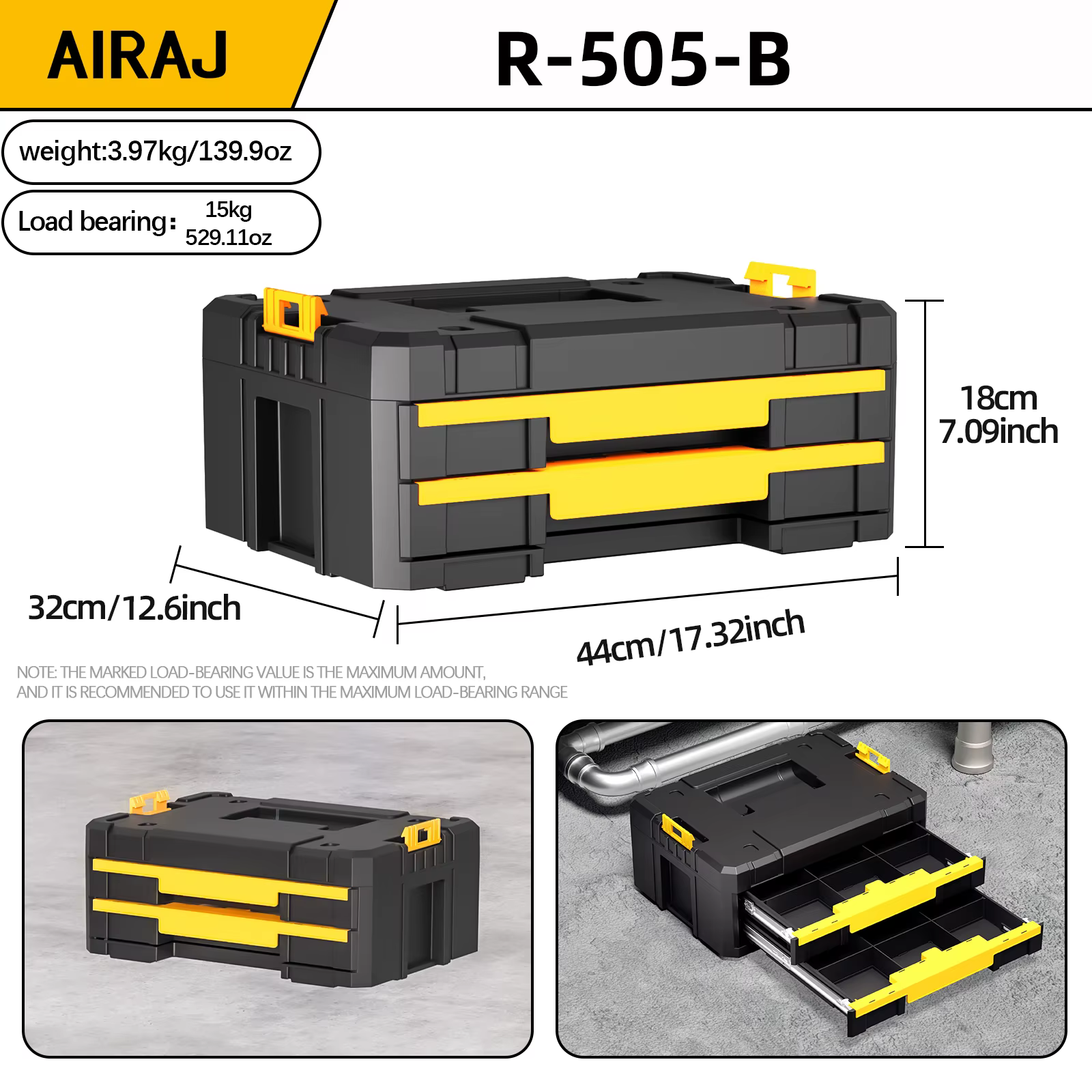 AIRAJ Boîte de rangement d'outils compartimentée de style tiroir à deux couches avec une grande capa