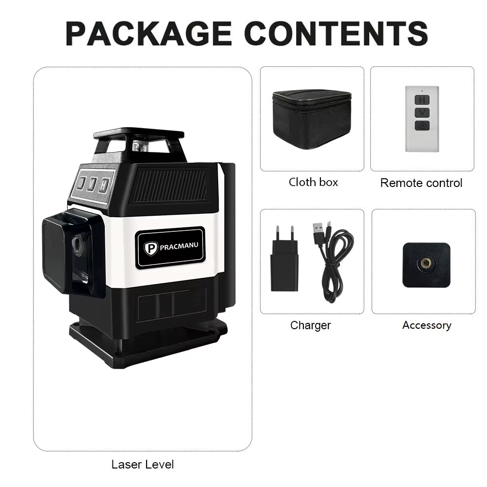 Pracmanu Mini 16 lignes niveau Laser 4D lignes vertes auto-nivelant horizontal et vertical faisceau