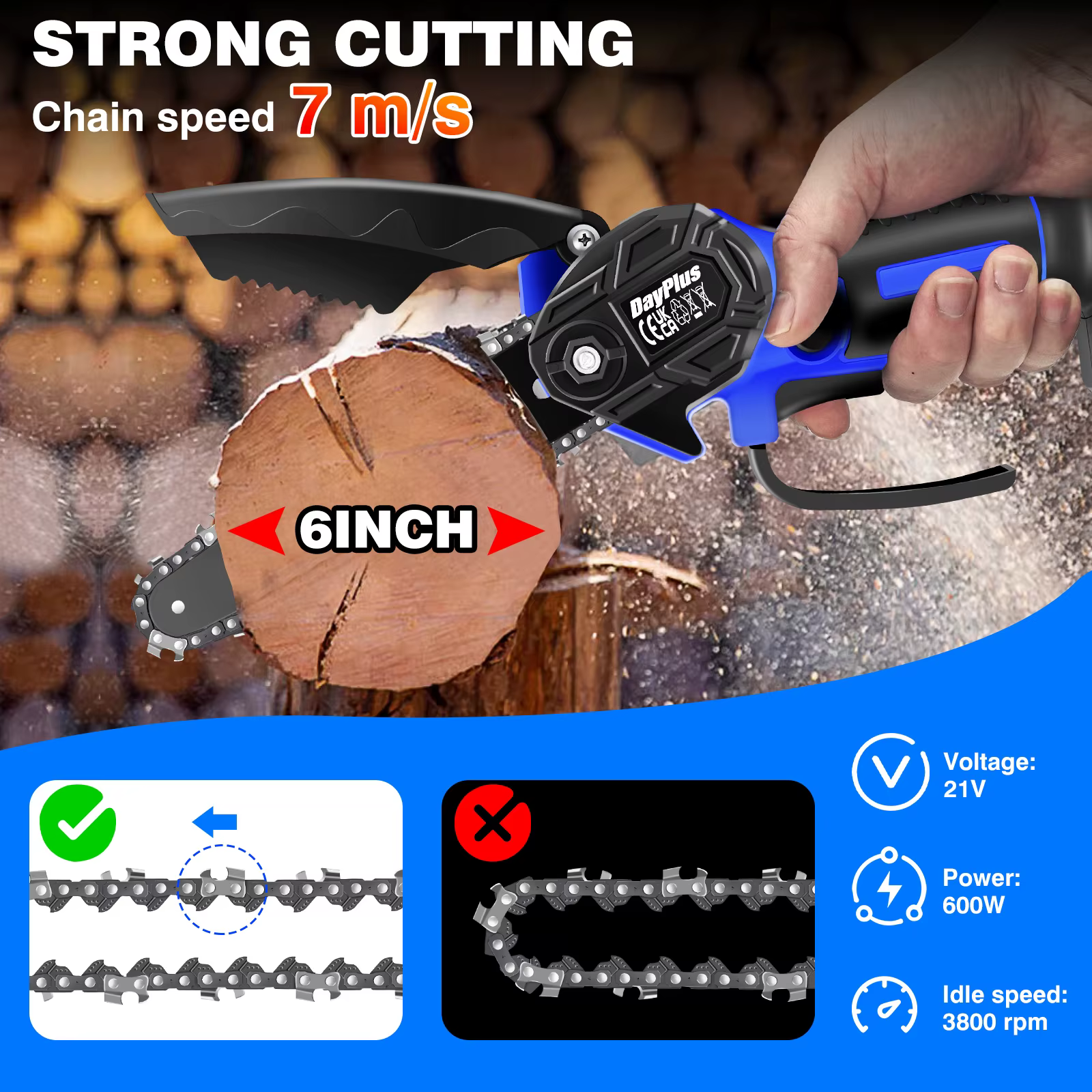 Mini tronçonneuse électrique sans fil 21V 6 pouces, scie à une main, coupe-bois pour couper le bois,
