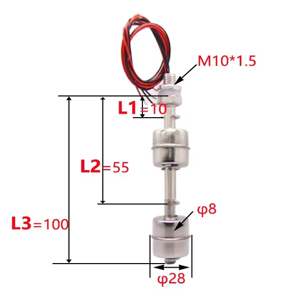 Length 100MM Double Floating Ball Stainless Steel Level Automatic Control Switch Sensor