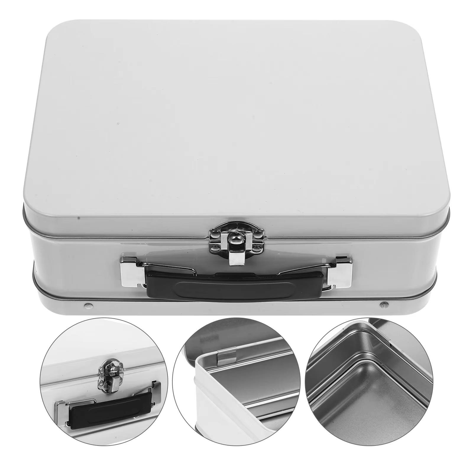 1 pièce Boîte en fer blanc avec poignée, organisateur de bureau, boîte cadeau, boîte de rangement po