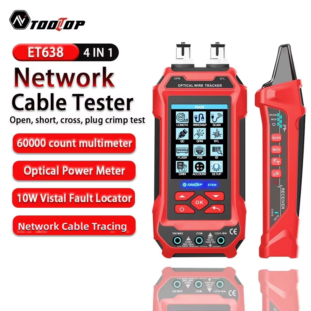 TOOLTOP -Testeur de câble Ethernet, multimètre, compteur de puissance optique, laser rouge, sans bruit, passage de câble, tension POE, QC, CriAJTest