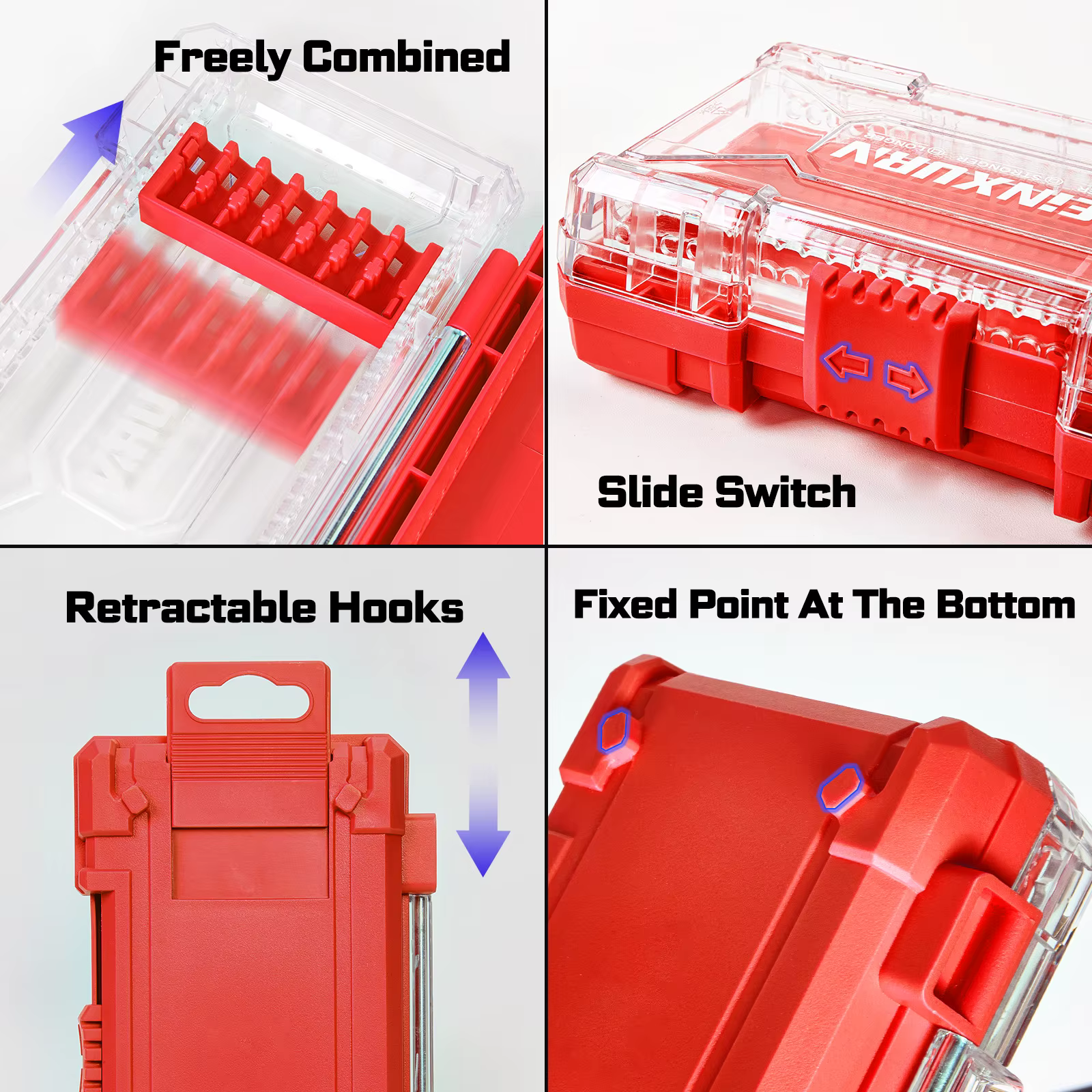 Geinxurn 1 boîte de rangement en plastique rouge avec 3 bandes de séparation longues et 3 courtes – Compartiments réglables