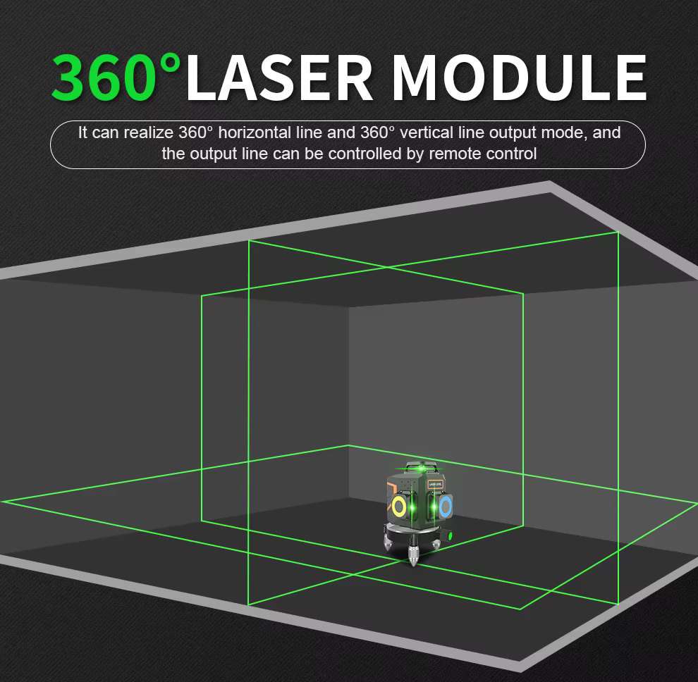 Niveau laser BOAYAL auto-nivelant 3x360 ° Ligne croisée verte 3D 12 pour la construction, batterie rechargeable 4000mAh, télécommande