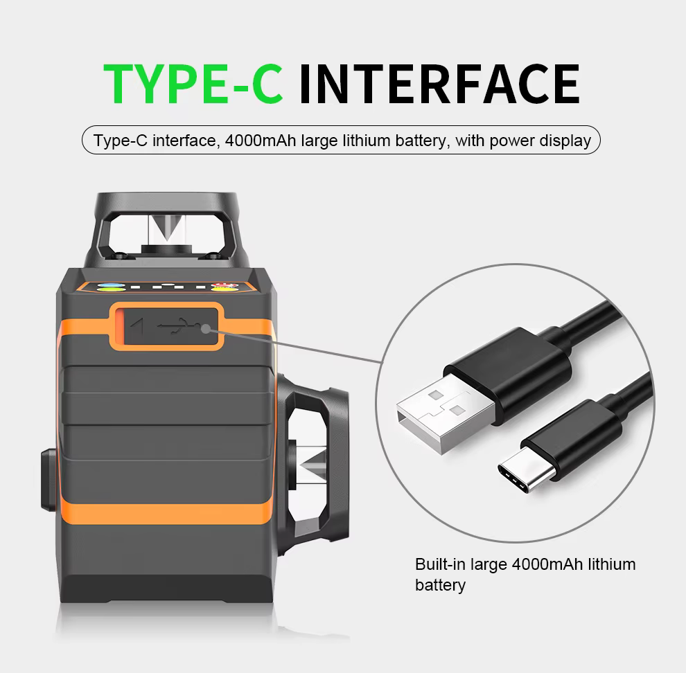 Niveau laser BOAYAL auto-nivelant 3x360 ° Ligne croisée verte 3D 12 pour la construction, batterie rechargeable 4000mAh, télécommande