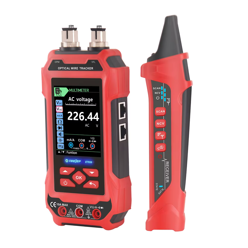 TOOLTOP -Testeur de câble Ethernet, multimètre, compteur de puissance optique, laser rouge, sans bruit, passage de câble, tension POE, QC, CriAJTest