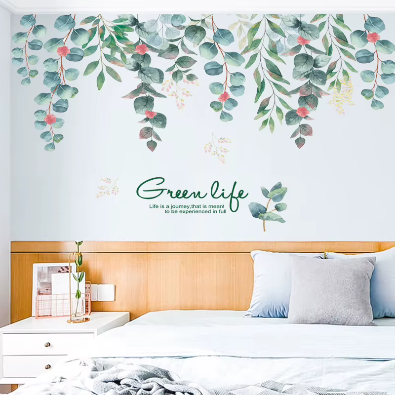 Autocollant mural en feuilles de vigne verte Green Life