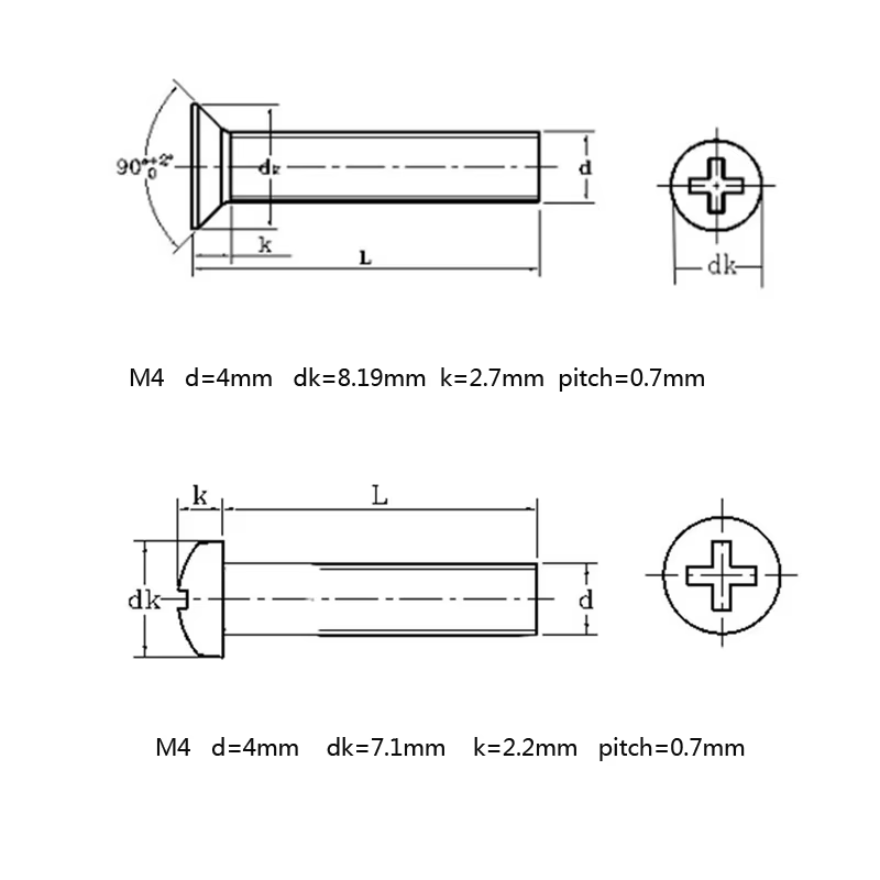 Vis de machine phillips M4 * 30/40/50/60/70/80/90/100mm, vis à douille à tête ronde en acier inoxydable 304, croix encastrée