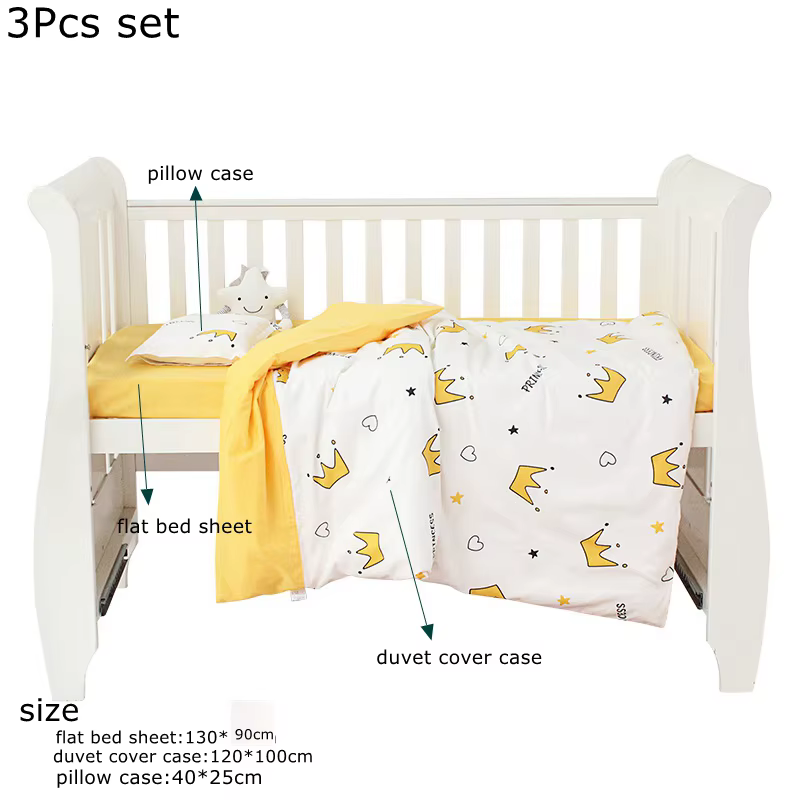 Ensemble de literie pour nouveau-né, 3 pièces, en coton doux, imprimé de dessin animé, couleur, pour chambre à coucher, lit, lin, housse de couette, draps, oreiller