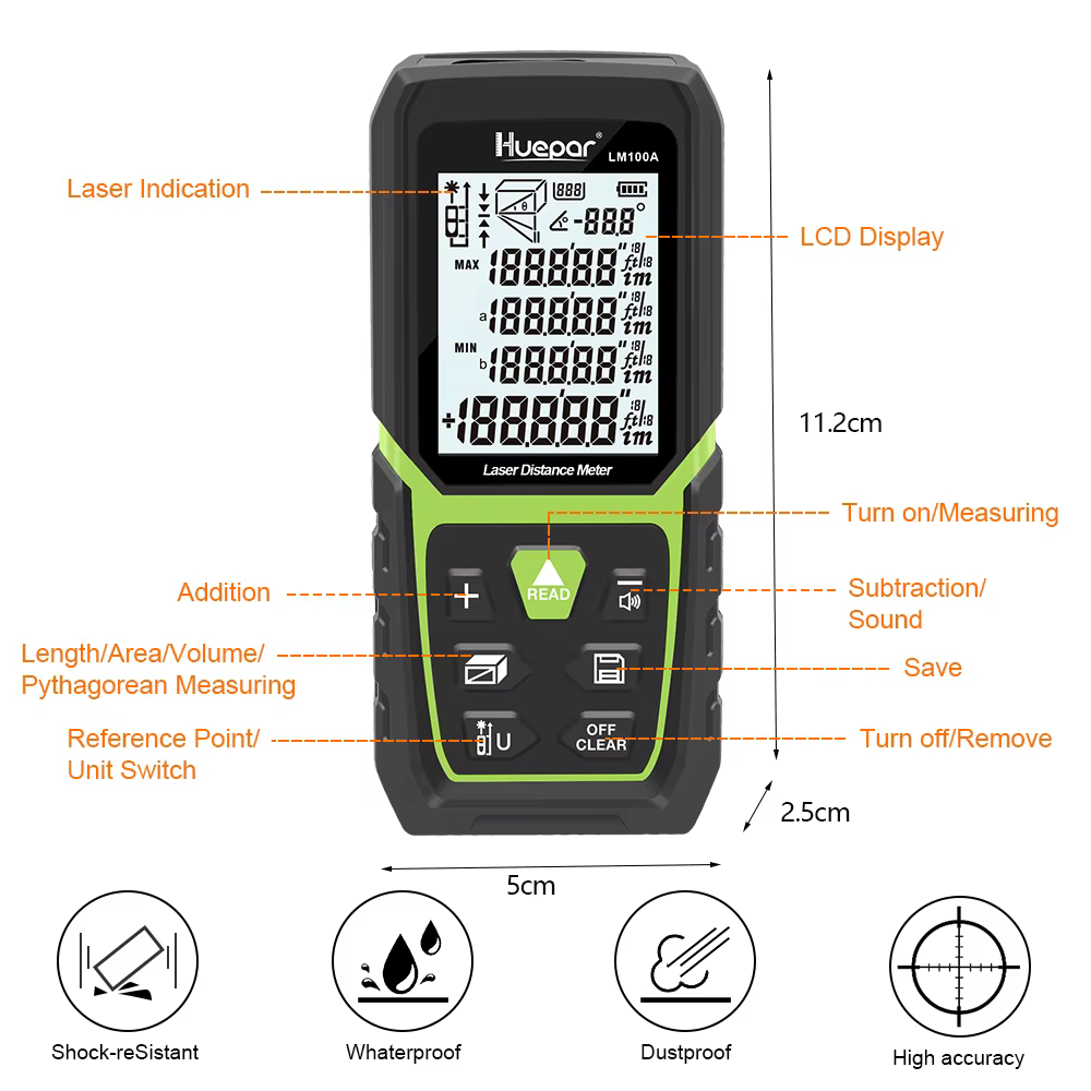 Télémètre laser 330Ft/100M(165Ft/50M 390Ft/120M)