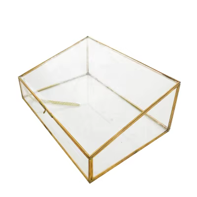 Boîte de Rangement Polygonale en Verre Latéral en Cuivre Vintage