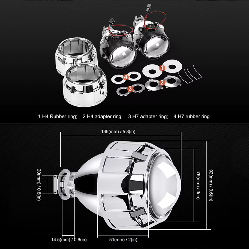 RACBOX 2 pièces 2.5 pouces universel Bi Xenon HID projecteur lentille argent noir Shroud H1
