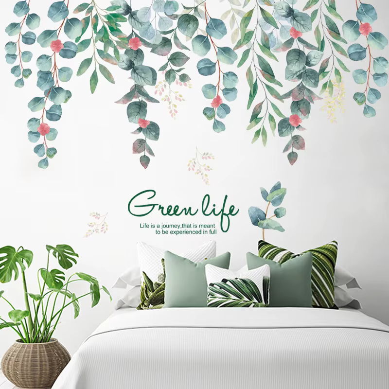 Autocollant mural en feuilles de vigne verte Green Life