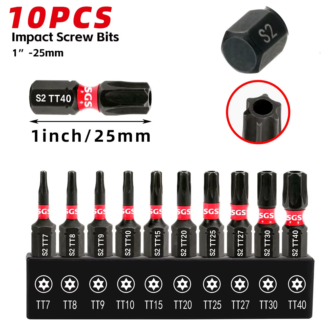 10 embouts Torx de sécurité en acier S2 résistants aux chocs 25 mm