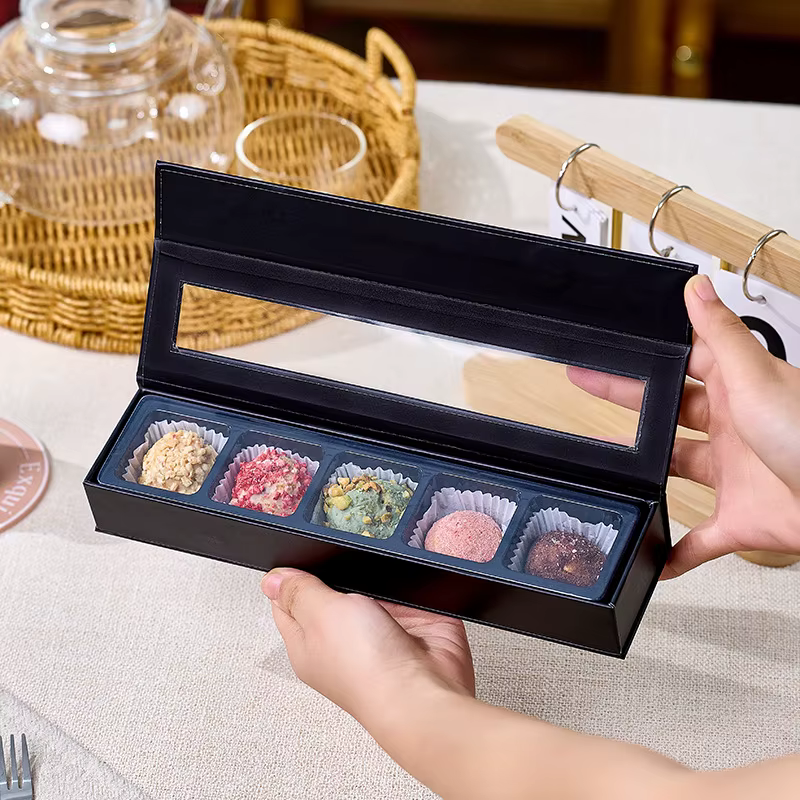 Boîte d'emballage de chocolat à fenêtre transparente 5 pièces, boîte rigide minimaliste, artisanale, haut de gamme, pour la Saint-Valentin, boîte cadeau de chocolat Ferolite