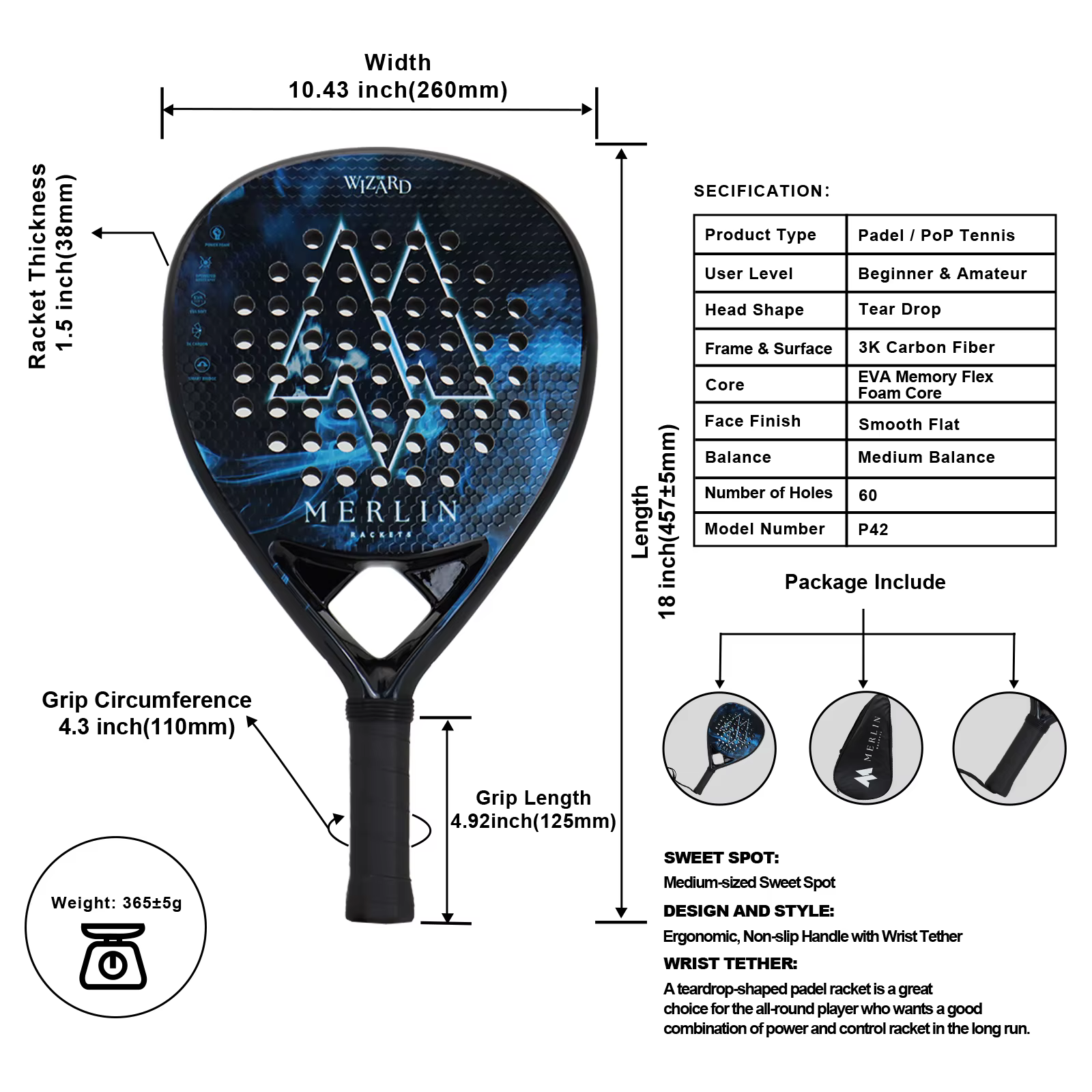 Raquettes de Padel entièrement en carbone/3k/12k/18k/fibre de verre
