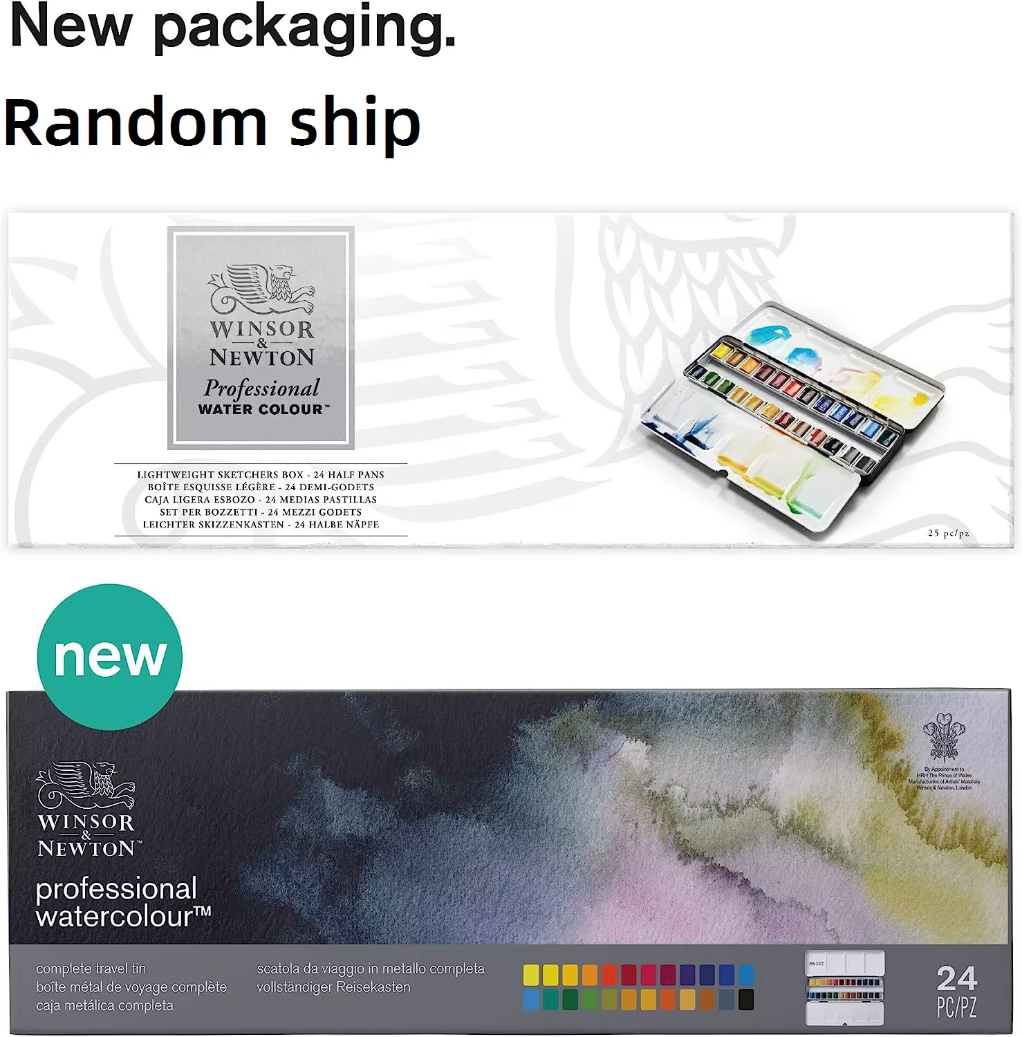 Winsor & Newton – boîte métallique légère pour aquarelle professionnelle, 24 demi-casseroles, Palette de pinceaux pour aquarelle, Pigment d'artiste Acuarela
