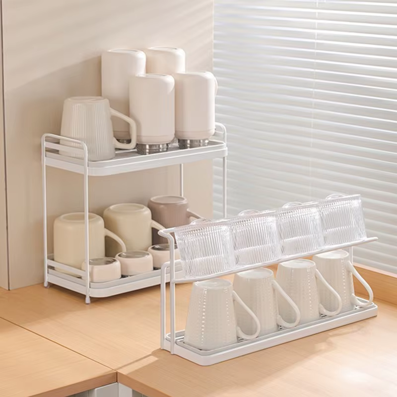 Organisateur de tasses avec plateau de vidange, organisation de rangement sur comptoir pour tasses, tasses Thermos, organisateur de cuisine, étagère, organisateurs de cuisine